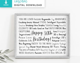 30th Birthday Digital Download | 30th Birthday | Printable Art Print | Instant Download | Custom Print | Custom Gift