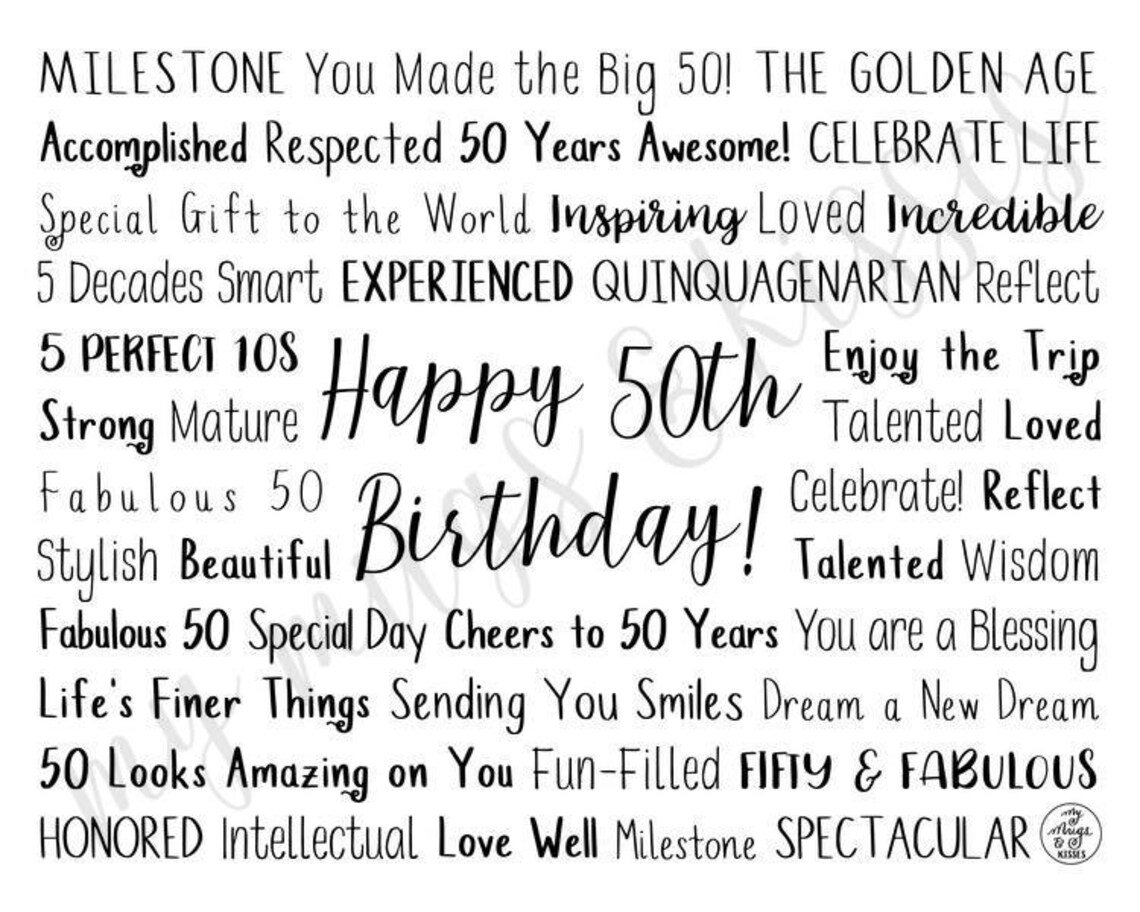 50th Birthday Digital Download 50th Birthday Printable Art | Etsy