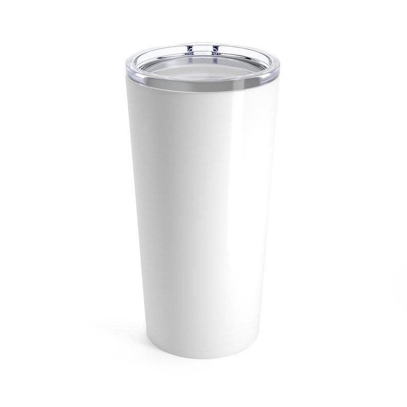 May include: A white tumbler with a clear lid and a silver rim. The tumbler is cylindrical and appears to be made of a glossy material. The design is simple and modern, suitable for various beverages.