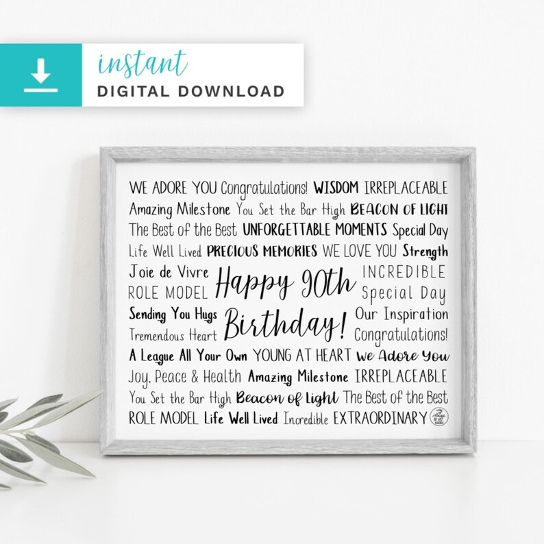 90th Birthday Digital Download 90th Birthday Printable Art - Etsy