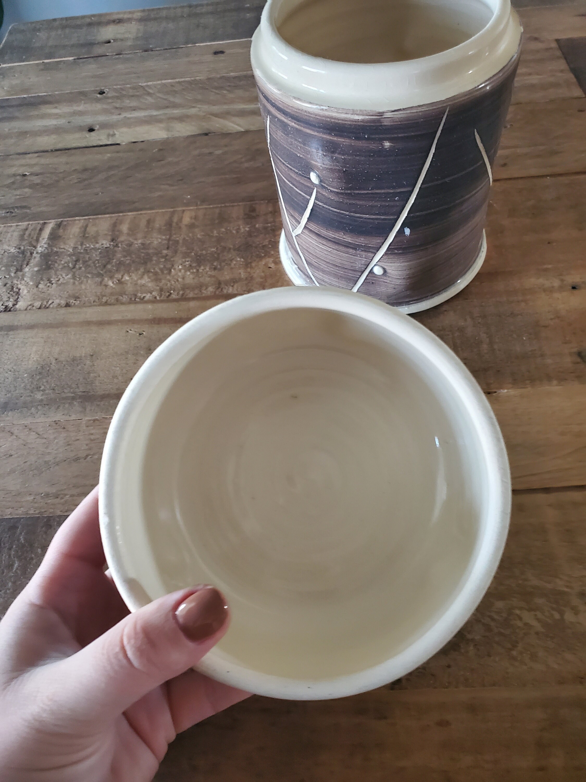 Vintage handmade pottery container with lid Etsy