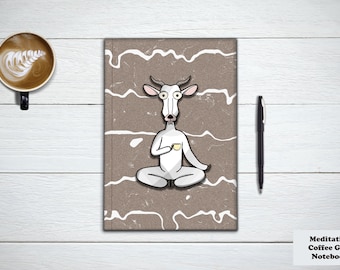 Meditating Goat Journal and Coffee Notebook. Morning Planner, Office Supplies, Smell The Coffee Funny Stationary Gift.