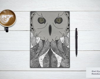 Wise Owl Eyed Journal y Spirit Animal Notebook. Diario de sueños, libro de planificador de vida, planificador de metas, regalo de sketchbook y cuaderno estacionario.