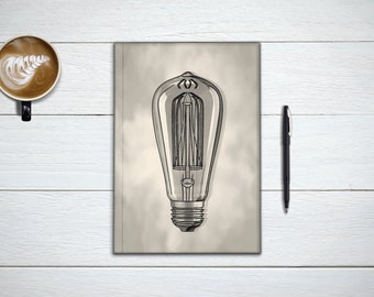 GENIUS, Edison Bulb Steampunk Notebook and Vintage Journal. Inspirational Quotes, Entrepreneur Planner, Business Planner, Gifts For Writers.