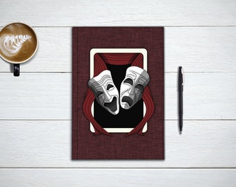 JOKERS, Theatre Masks Notebook Diary and Curtain Call Vintage Journal. Mindfulness Gifts For Writers. Stationary Notebook.