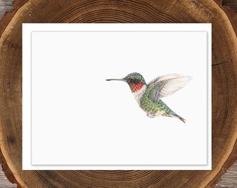 Tarjeta de felicitación en blanco de colibrí garganta rubí