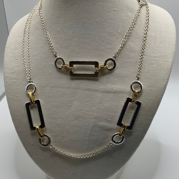 Vintage Signed RALPH LAUREN (RLL) Silver and Gold Plated Geometric Style Necklace
