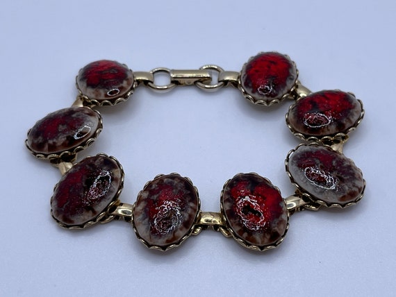 Vintage 1940s/50s Czech Glass Bracelet - Red Oval… - image 2