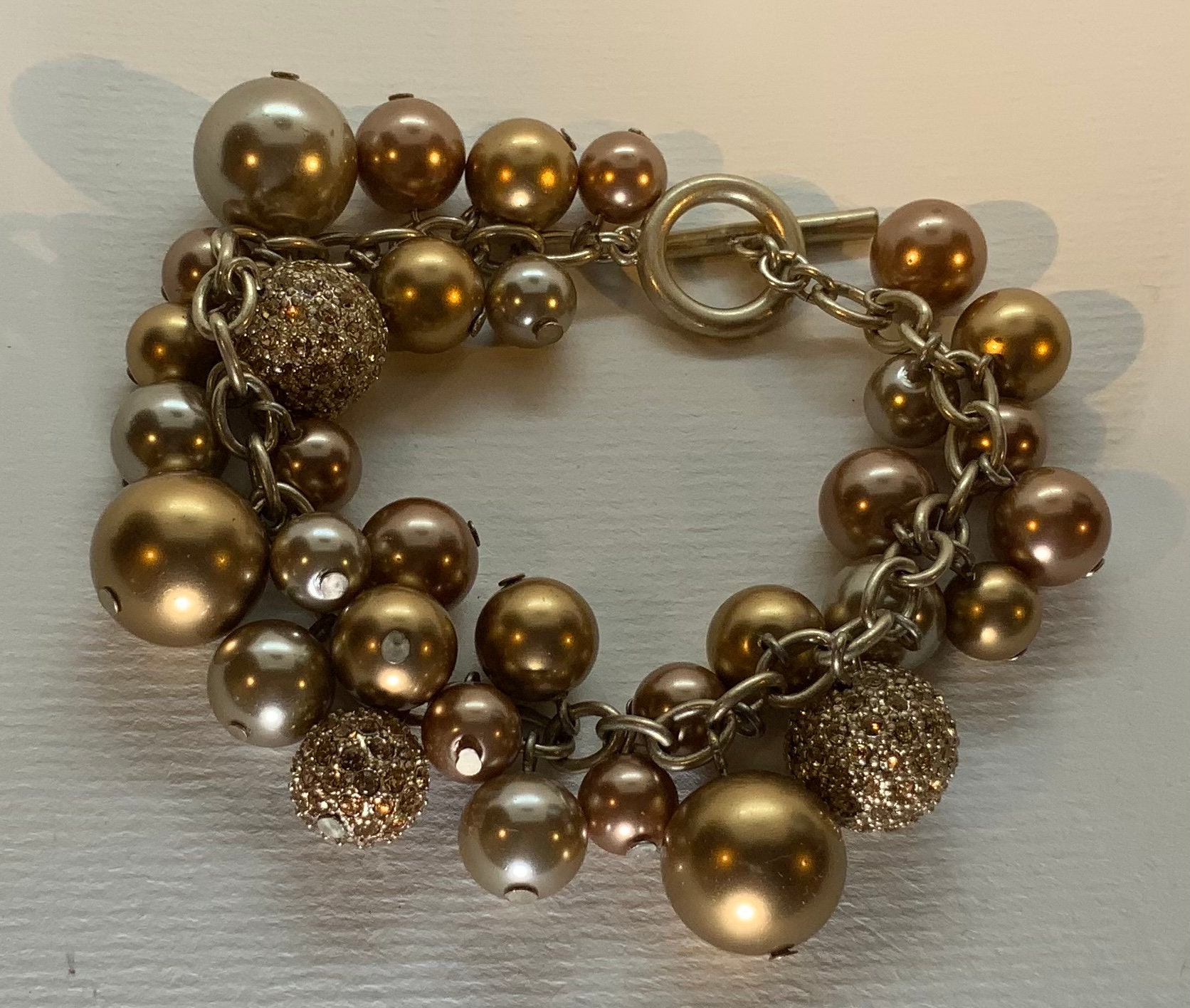 Vintage Signed CAROLEE Brown and Champagne Tone Faux Pearl