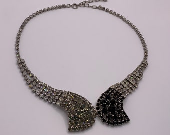 Vintage 1960s Rhinestone Necklace - Black, White and Grey Rhinestones - Unique Style - Vintage Glamour - Evening Wear