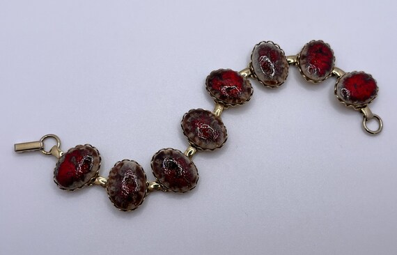 Vintage 1940s/50s Czech Glass Bracelet - Red Oval… - image 4