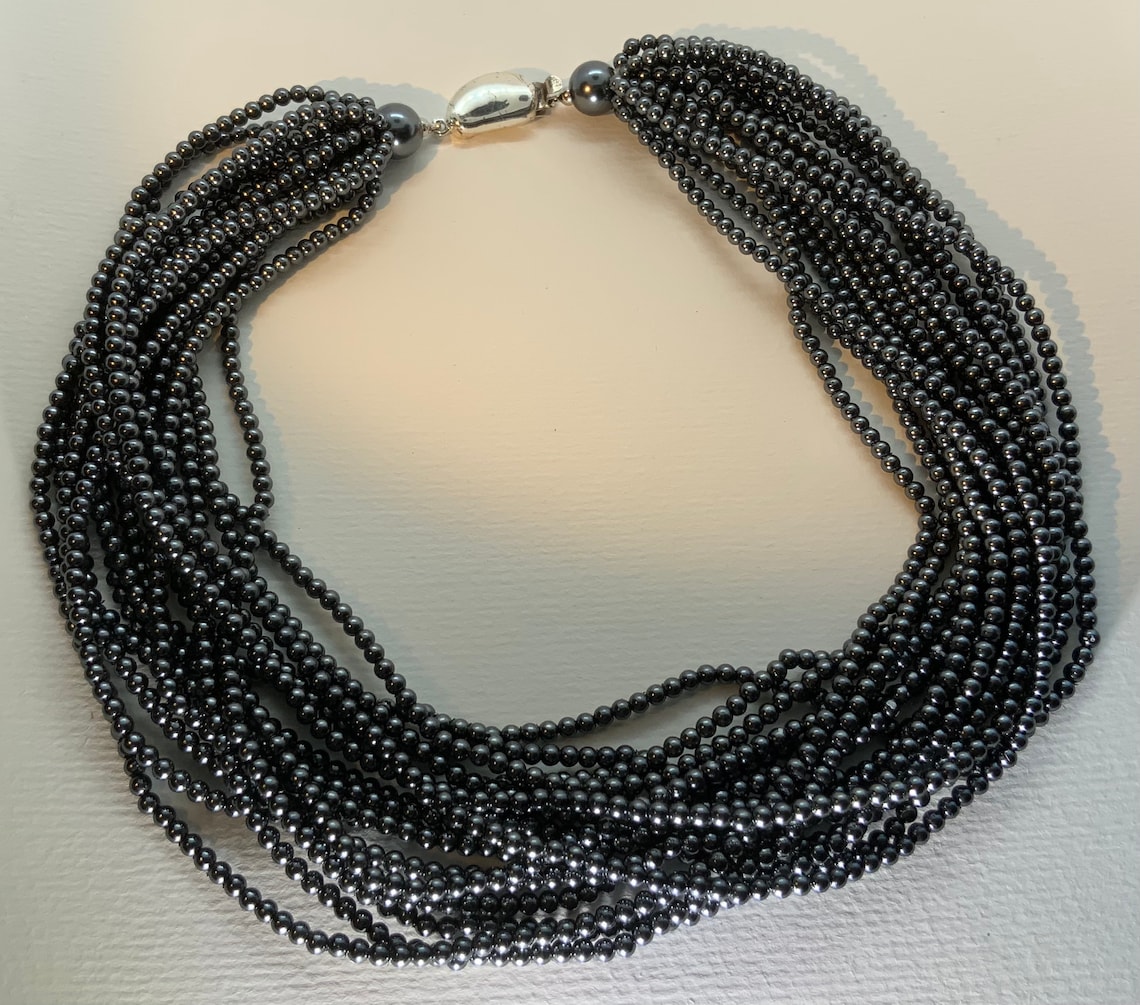 Vintage Signed Carolee Faux Black Seed Pearl Multi Strand Etsy