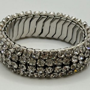 Vintage 1950s Expansion Rhinestone Bracelet - Four Rows - Silver Tone