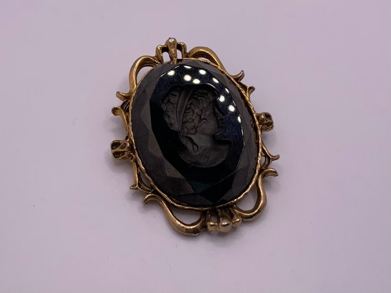 Vintage 1950s Glass Intaglio Cameo Brooch/Pendant… - image 2