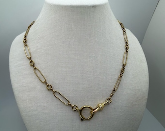 Vintage Solid Brass Charm Holder Chain Necklace with Swivel Clip