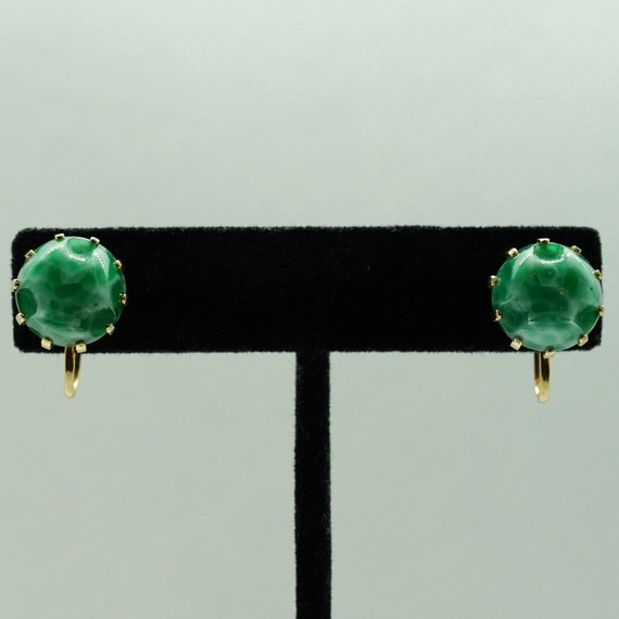 Vintage 1950s Faux Green Stone Screw Style Gold To