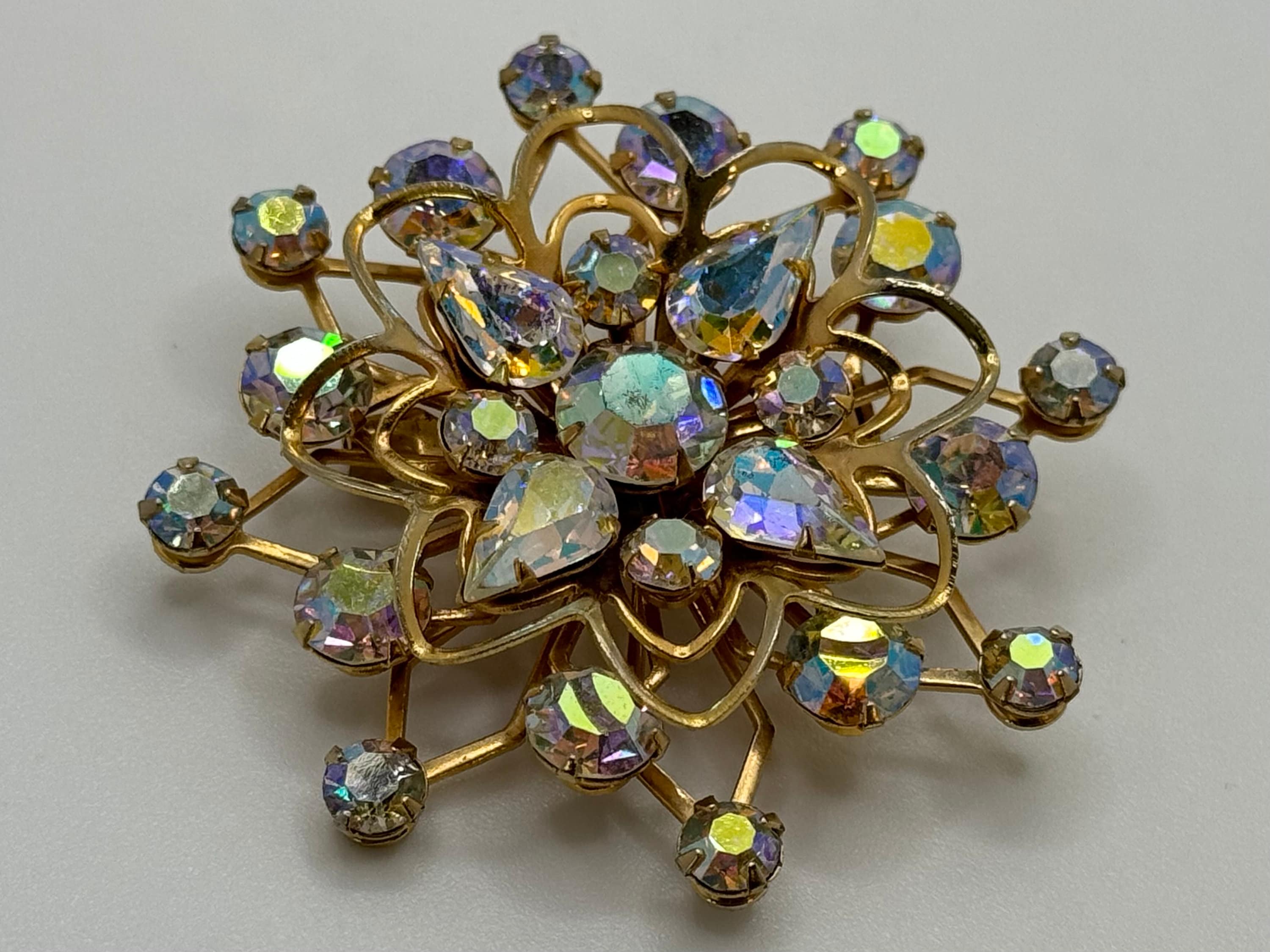 Vintage 1960s TRIAD AB Rhinestone Brooch - Gold Tone