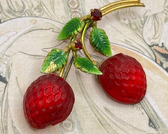 AUSTRIA フルーツ ブローチ ストロベリー② Vintage 1940s AUSTRIA Glass Strawberry and Enamel Brooch