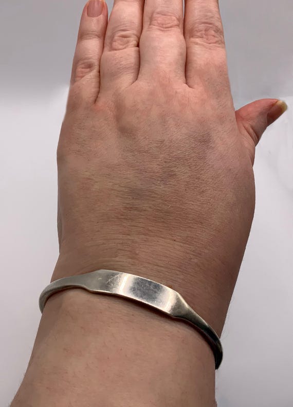 Vintage Solid Sterling Silver ID Cuff Bangle Brac… - image 7
