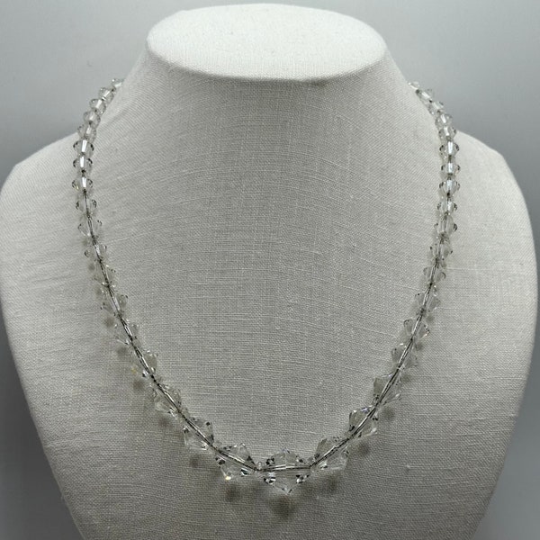 Vintage 1930s Art Deco Crystal Bead Necklace - Austrian Crystal Bicone Cut - Crystal Spacers - Strung on Chain - 19 inches long