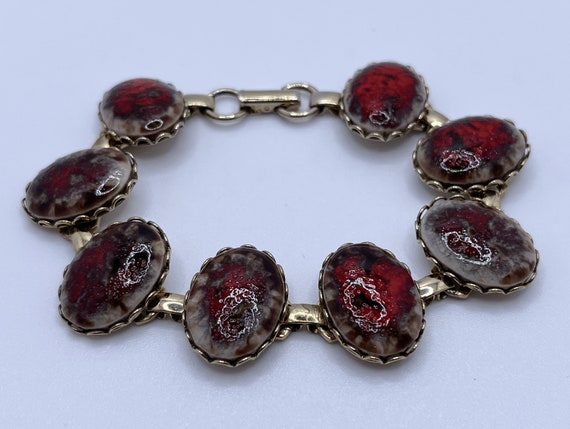 Vintage 1940s/50s Czech Glass Bracelet - Red Oval… - image 10