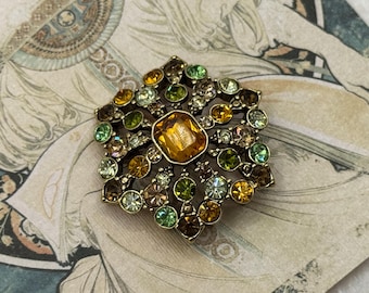 Broche vintage en strass Liz Claiborne - jaune, vert, marron