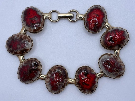 Vintage 1940s/50s Czech Glass Bracelet - Red Oval… - image 1