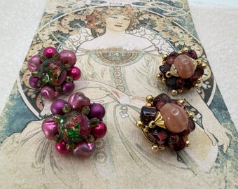 2 Pair Lot of Vintage Clip on Earrings - One Pair Art Glass