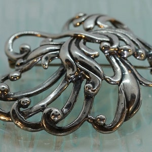 Vintage 1940s Signed JEWELART Art Nouveau Sterling Silver Statement Brooch