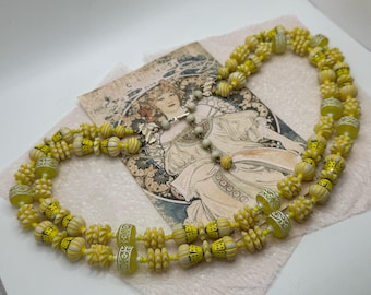 Vintage 1960s HONG KONG Multi Strand Yellow Plastic Beaded Necklace with Adjustable Length