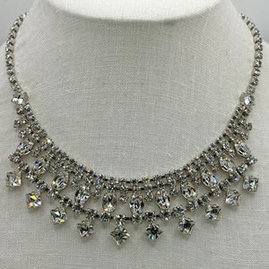 Vintage 1960s JOSEPH WARNER Rhinestone Bib Necklace - Adjustable Choker - Vintage Glam - Vintage Designer