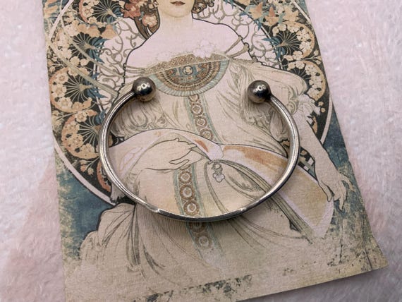 Vintage Solid Sterling Silver ID Cuff Bangle Brac… - image 8