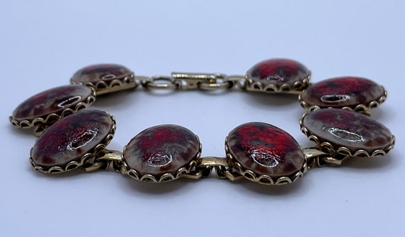 Vintage 1940s/50s Czech Glass Bracelet - Red Oval… - image 9