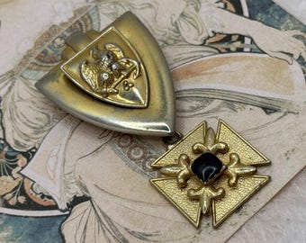 Vintage Eagle Insignia Lapel Pin - Black Enamel - Gold Plated