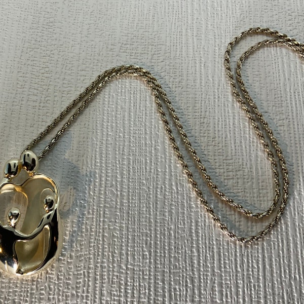 Vintage Signed Carolyn Pollack Relios Sterling Silver Stylized Family Pendant and Sterling Silver Rope Chain