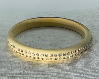 Vintage Art Deco 1930s Celluloid and Rhinestone Slip On Bangle Dark Brown Stain