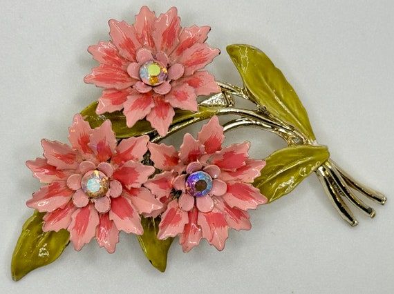 Broche Vintage Fleur émaillée Et Strass - Accessoire Rétro élégant