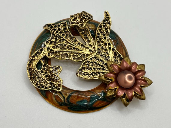 Vintage 1960s/70s Enamel Brooch - Flower Motif St… - image 2