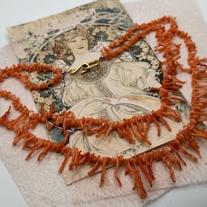 Vintage Double Strand Salmon Pink Coral Branch Beaded Necklace - 17 inches long