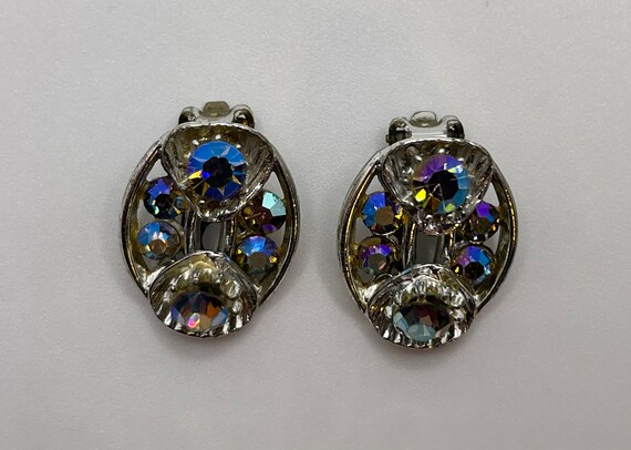 Broche Vintage Années 1940 Tortue En Métal Argenté Incrustée De Strass Aurora Borealis