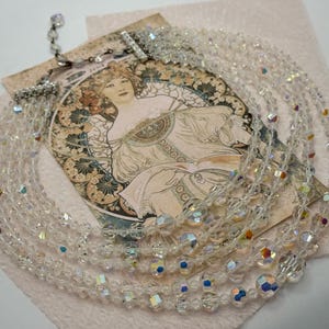 Vintage 1950s AB Crystal 5 Strand Graduated Bead Necklace with Adjustable Length