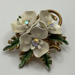 Vintage　1940’s flower handpaint brooch Antique Vintage 1940-s Rose Flower Hand Painted Silver 800