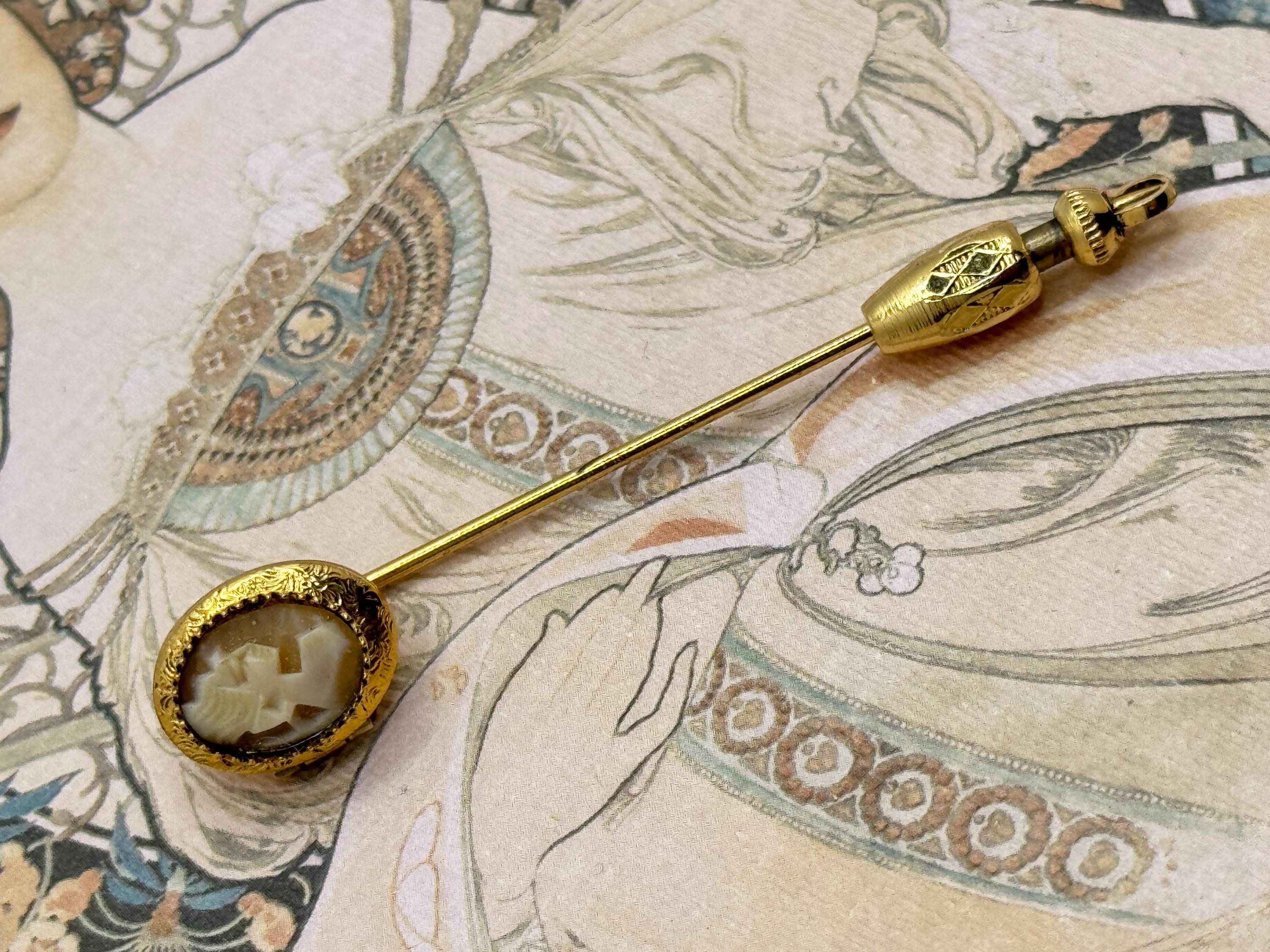 Épingle à Chapeau Ancienne Or Jaune Avec Camée - Superbe Bijou Vintage