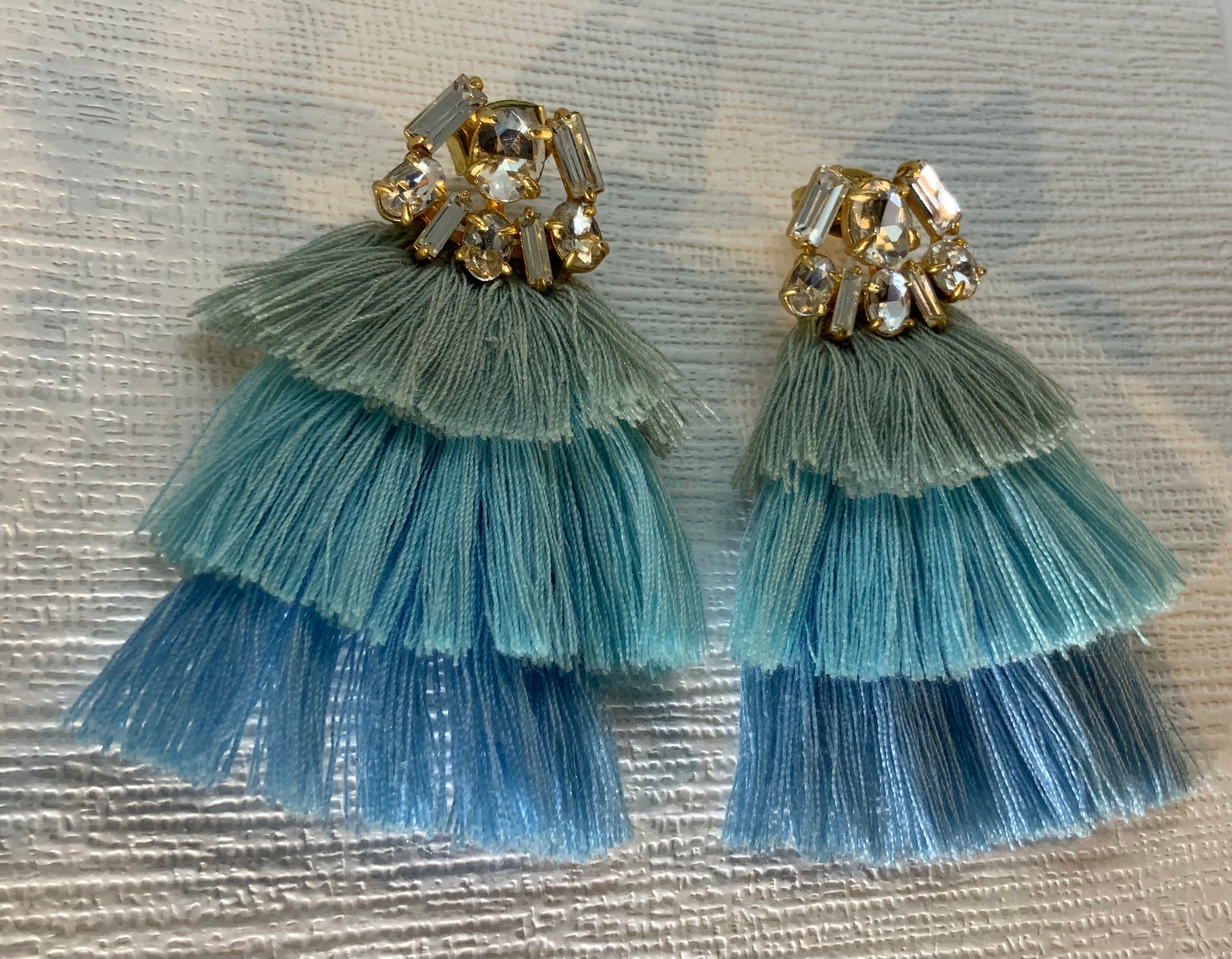 Blue Tassel Earrings - Etsy Canada