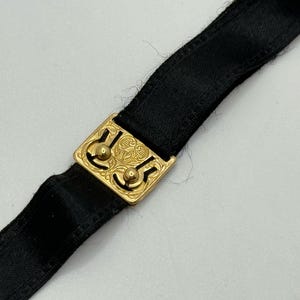 Vintage 1930s 14K Gold Fabric Watch Band - Engraved Buckle - Black Fabric - 11mm wide strap