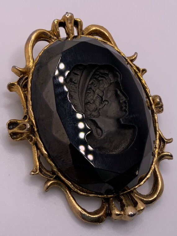 Vintage 1950s Glass Intaglio Cameo Brooch/Pendant… - image 4