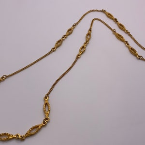 Vintage 1960s/70s Crown TRIFARI Necklace - Gold Tone Station Necklace- Textured Links - 31 Inch long - Vintage Designer Jewellery