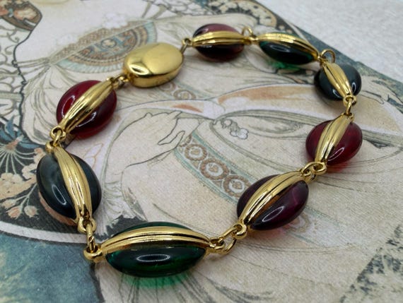 Vintage SWAROVSKI Brand Multi Colour Gold Plated Crystal Link Bracelet