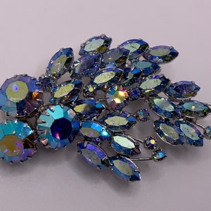 Vintage 1960s Signed CONTINENTAL Rhinestone Brooch - AB Light Blue Rhinestone - Rhinestone Cluster Brooch