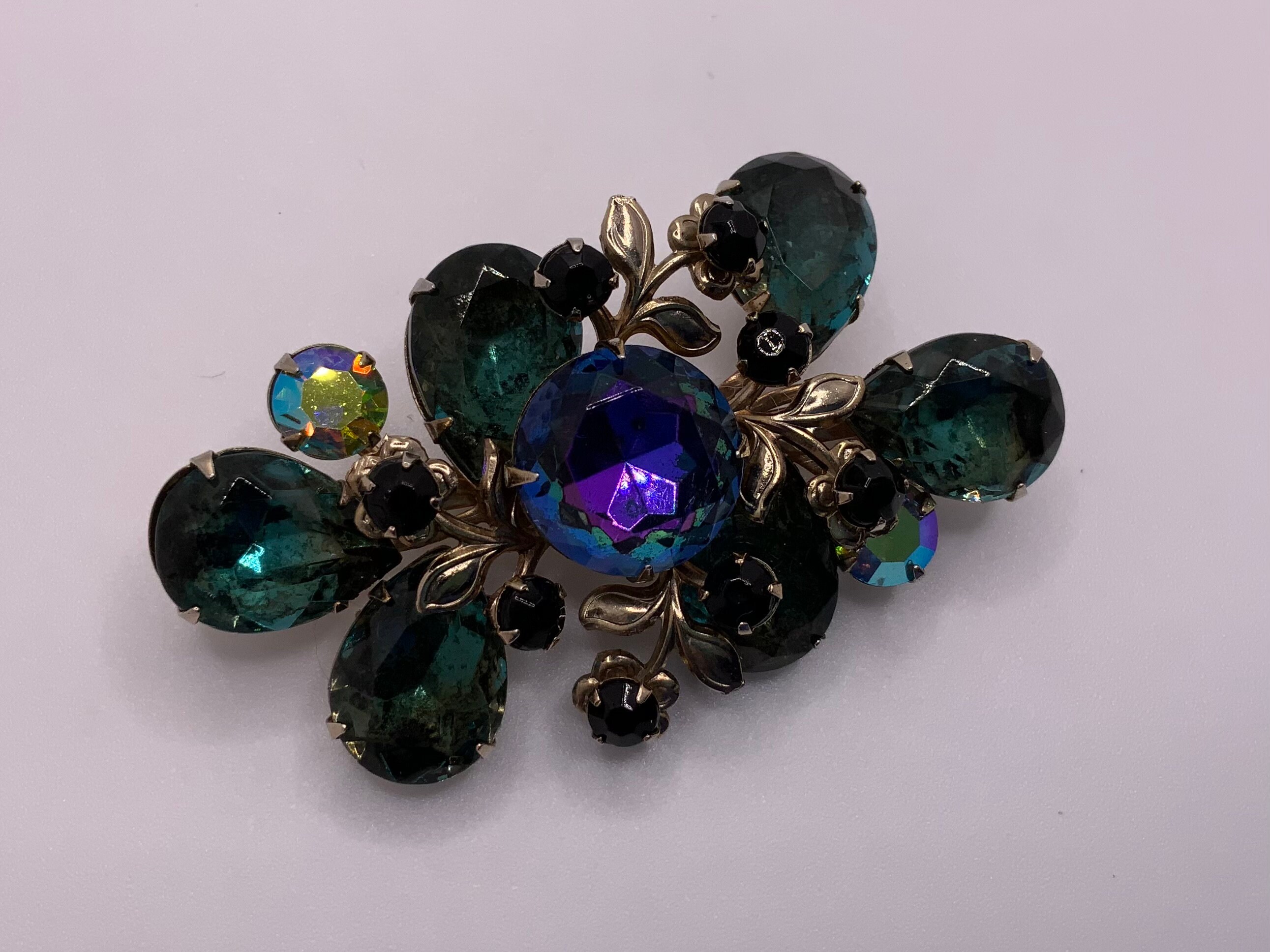 Vintage Clear Rhinestone Five Star Brooch, Heavily Rhodium